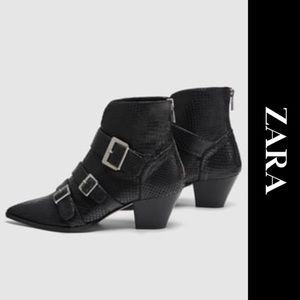 Zara Leather Ankle Straps Booties Boots Size 6